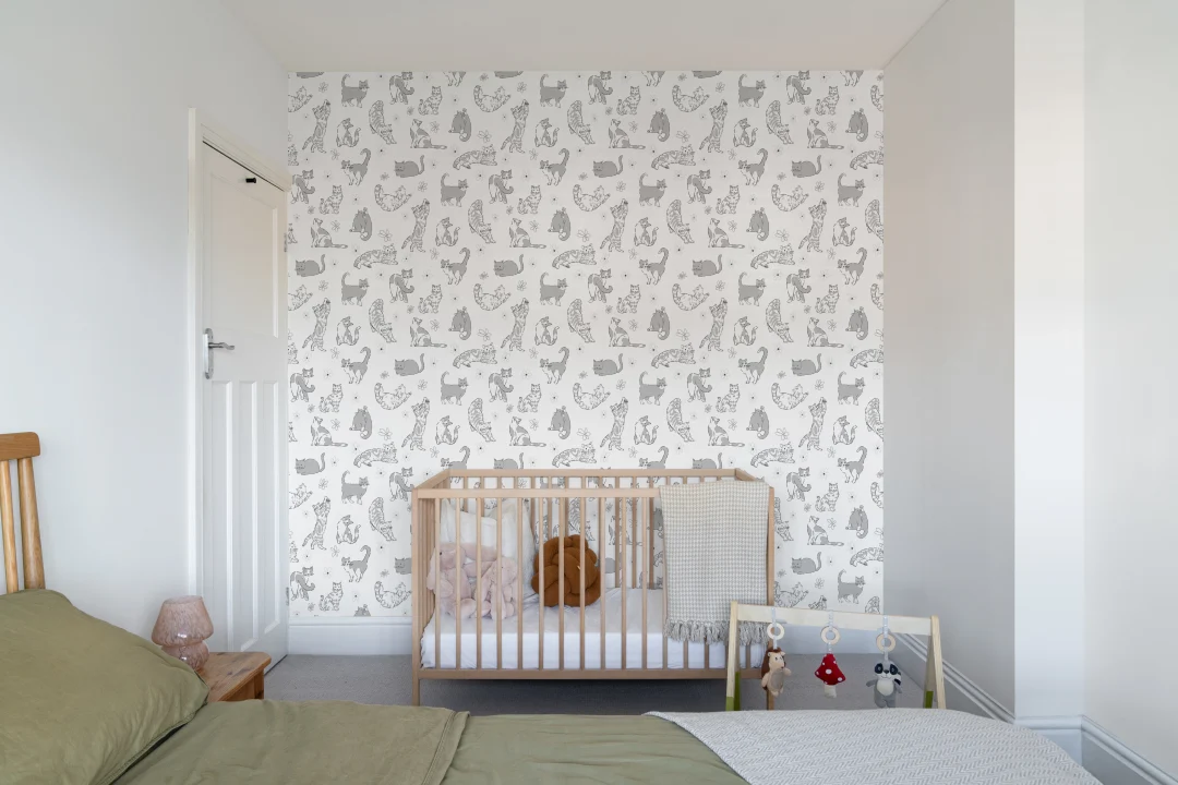 Grey Cat Pattern Kids' Animal Mural for Playful Spaces