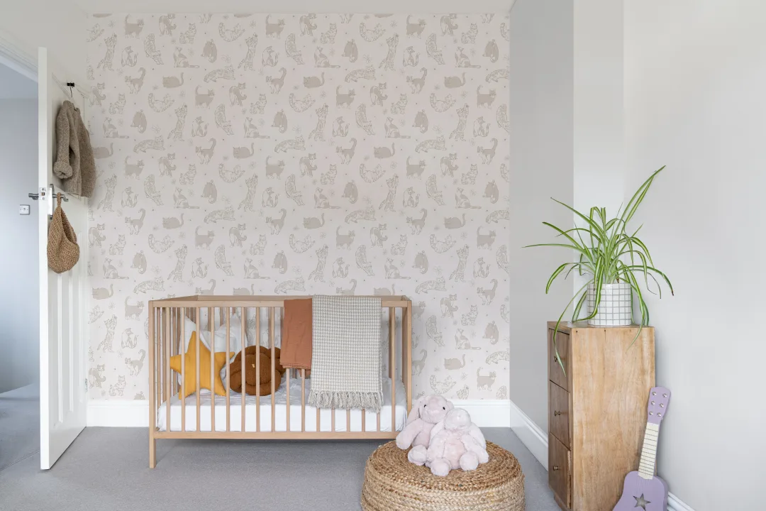 Cream Cat Pattern Kids' Cream Neutral Mural