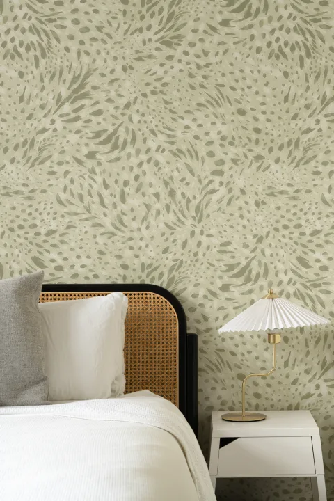 Groene abstracte natuurmuurschildering met patroon voor moderne ruimtes
