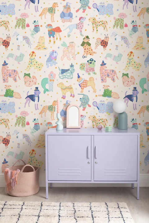 Colorful Dogs in Costumes Mural