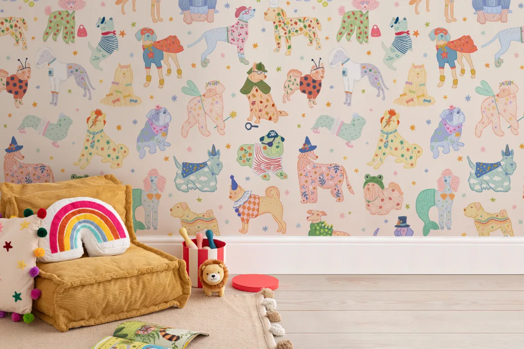 Colorful Dogs in Costumes Mural