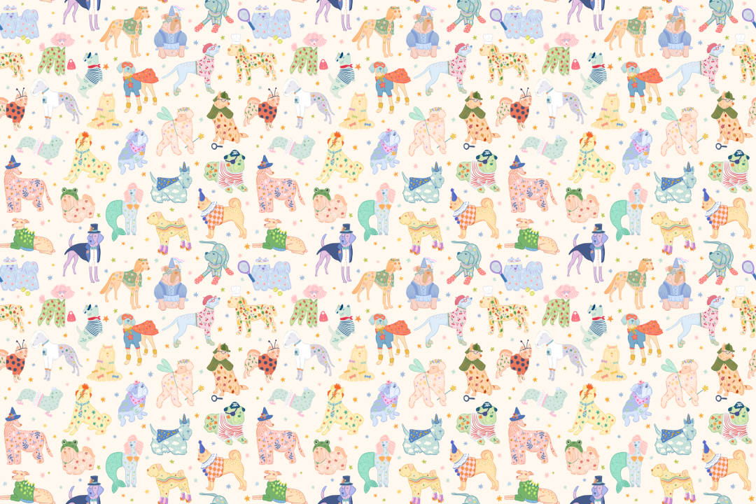 Colorful Dogs in Costumes Mural
