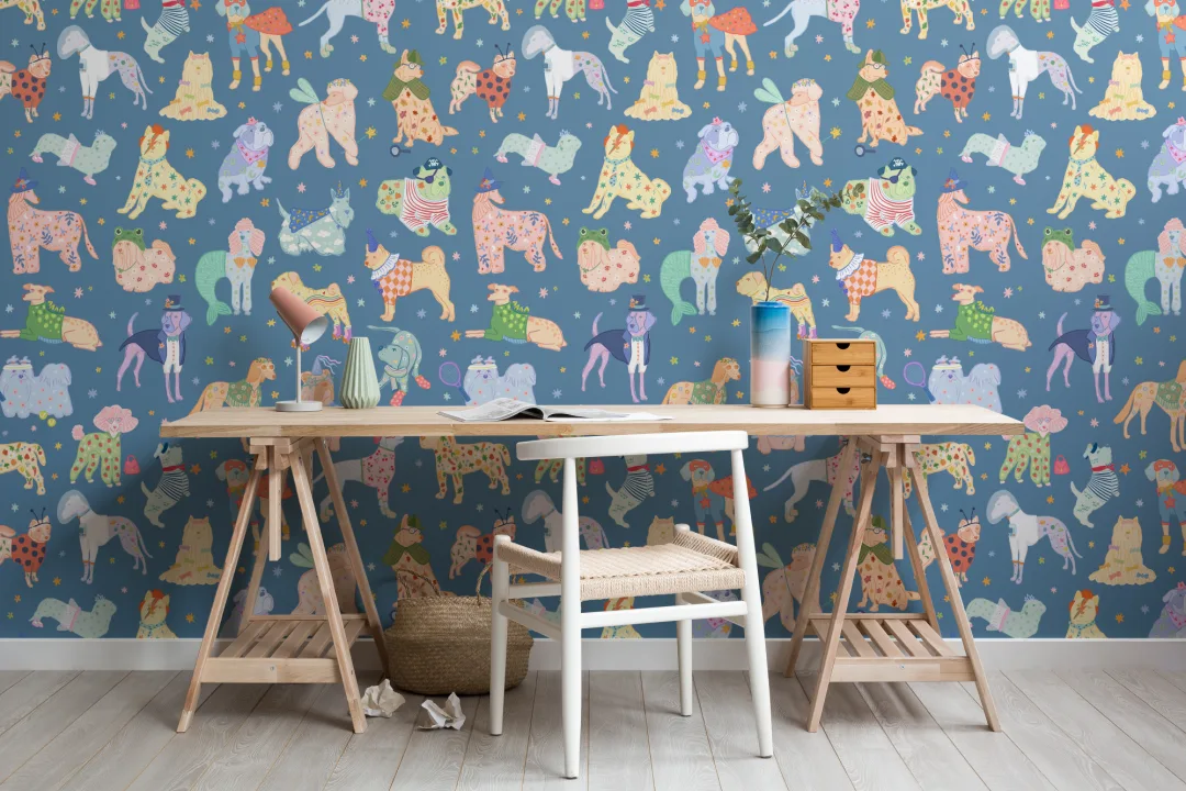 Papel pintado de perros azules disfrazados
