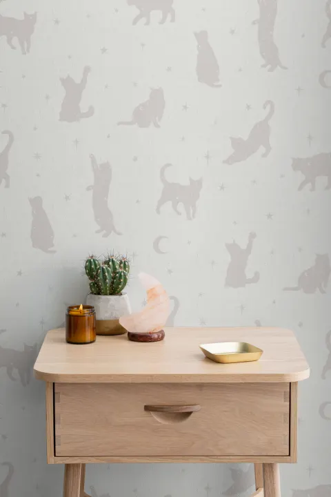 Neutrale Katze Mond & Sterne Muster Fototapete