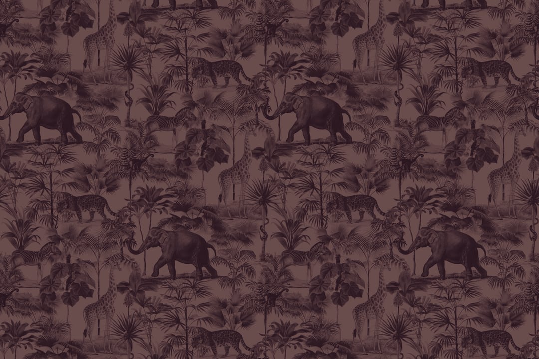 Papier peint prune Animal de la jungle ton sur ton tropical