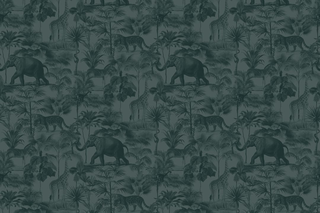 Papel pintado verde azulado Animal de la selva tonal tropical