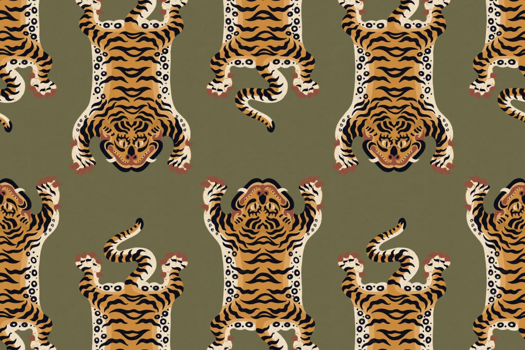 Grønn tibetansk tigermønster tapet