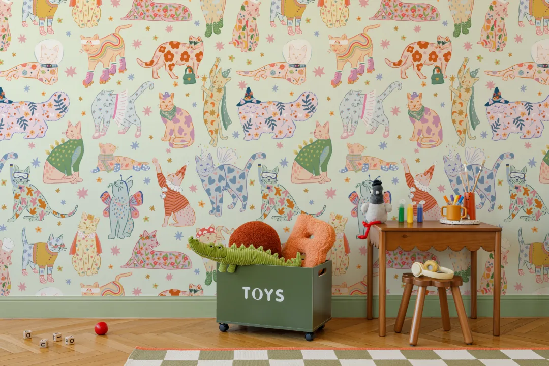 Mural de papel pintado Gatos verdes con atuendos