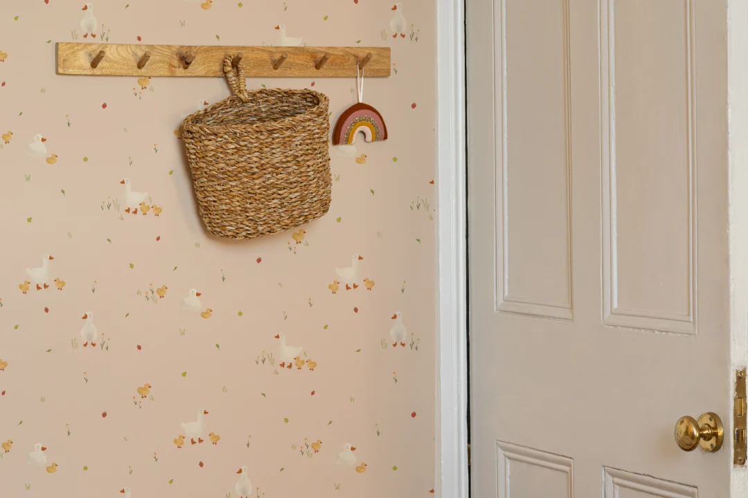 Rosa Niedliche Beige Ente & Entchen Druck Tapete