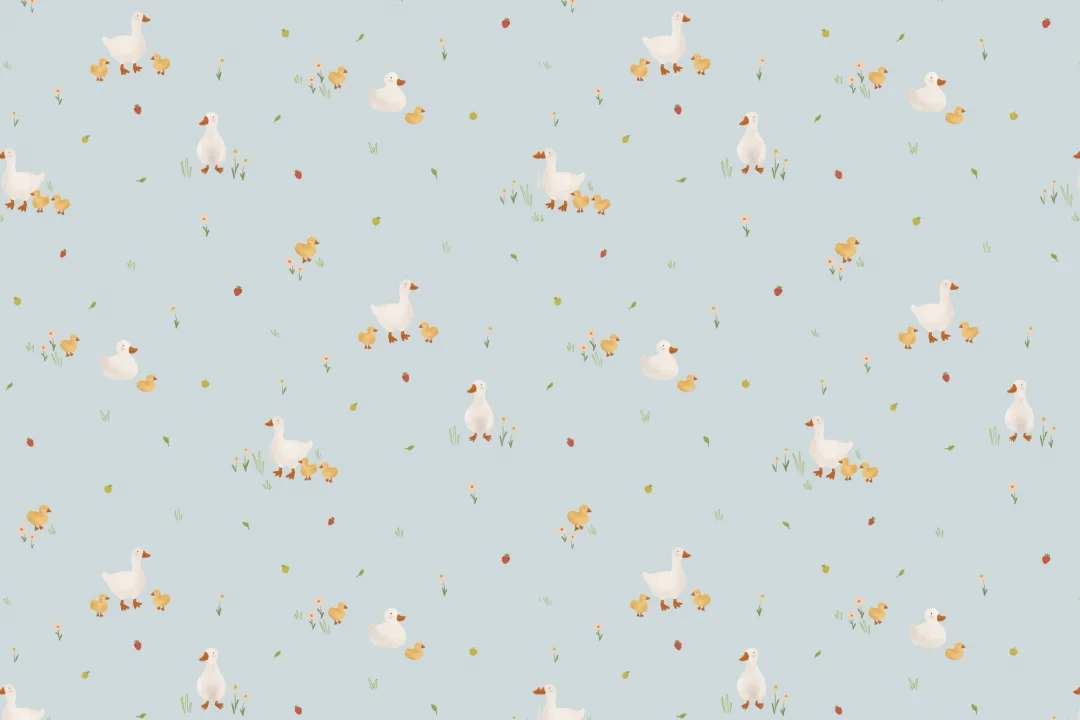 Papel pintado estampado Pato y patitos azul lindo beige