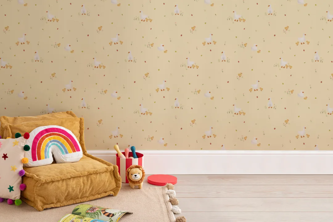 Gelbe Niedliche Beige Ente & Entchen Druck Tapete