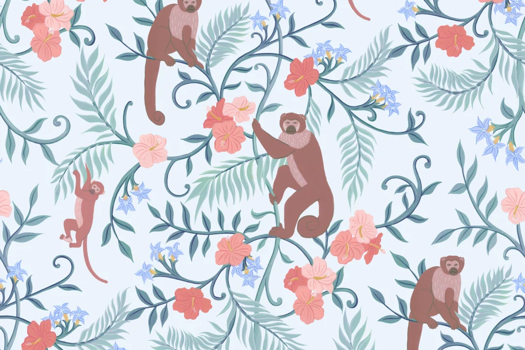 Blue Macaque Monkey Tropical Mural