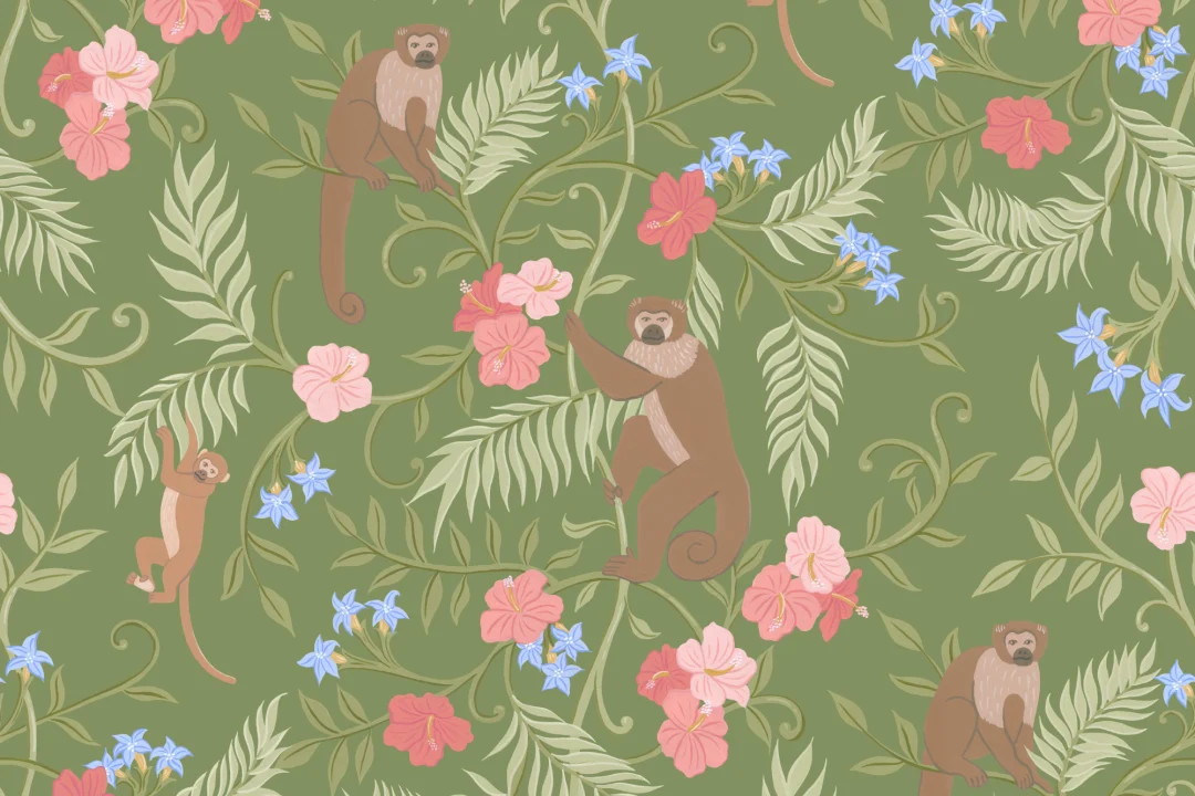 Green Macaque Monkey Tropical Mural