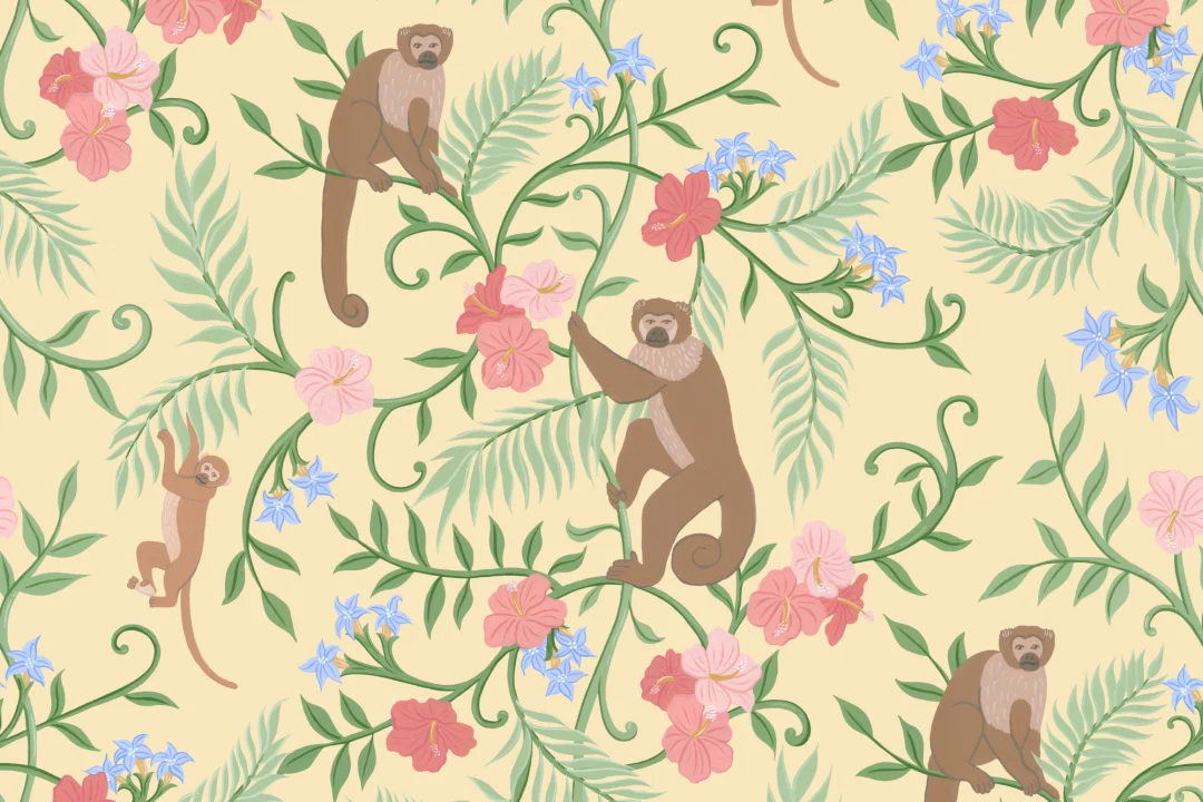 Yellow Macaque Monkey Tropical Mural