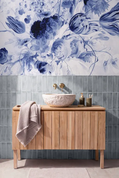 Mural Papel Pintado Jarrón con Flores de Jan Davidsz De Heem en Azul y Blanco
