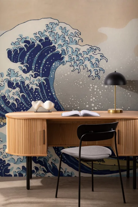 Carta da Parati con La Grande Onda di Kanagawa di Hokusai