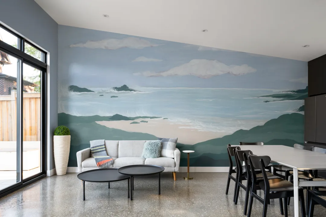 Blue Coastal Landscape Calming Beach Mural