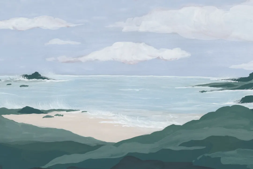Blue Coastal Landscape Calming Beach Mural
