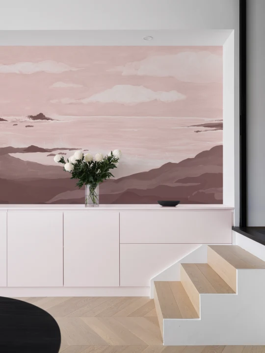 Carta da parati con paesaggio sereno costiero rosa