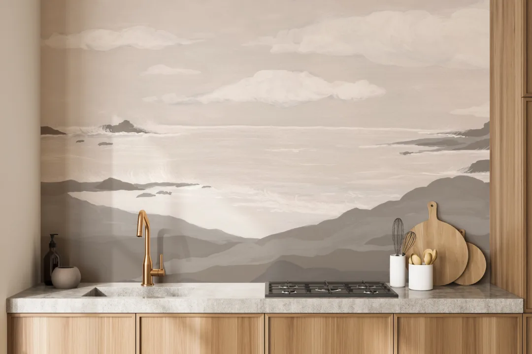 Beige Ocean Seascape Scenic Tranquil Wall Mural