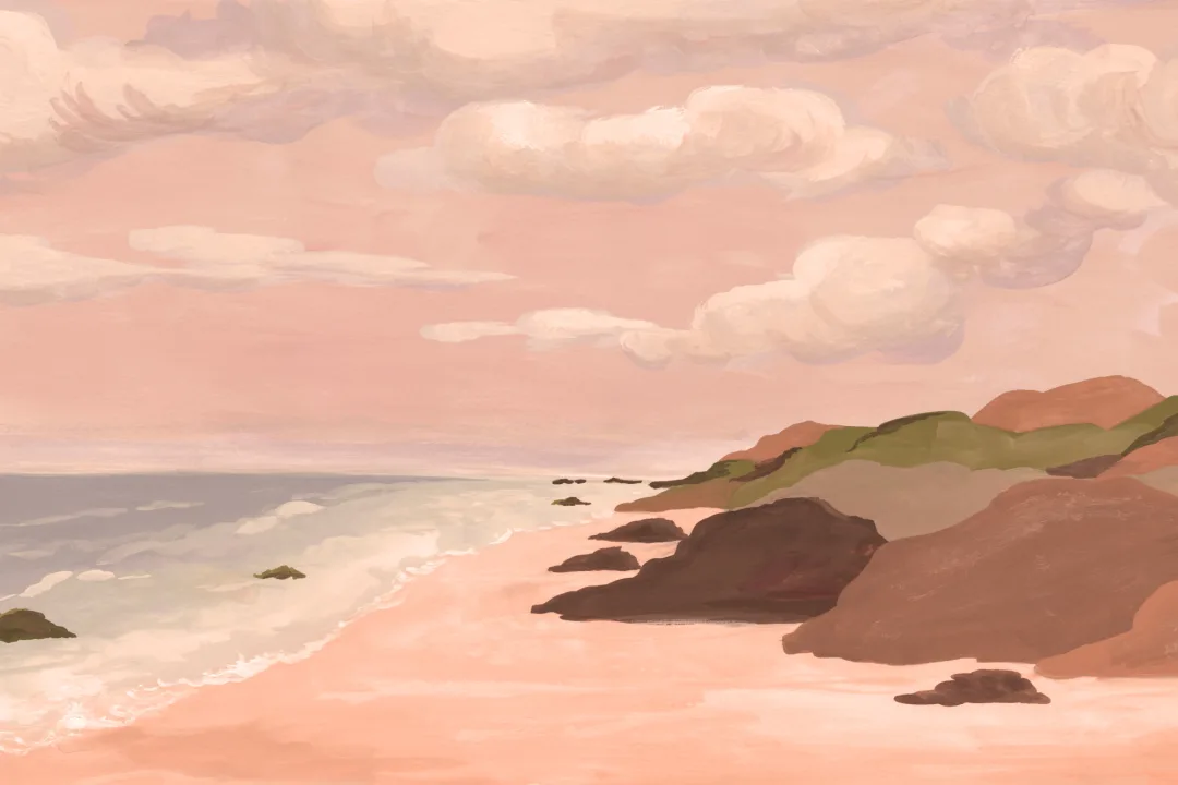 Soft Pink Coastal Landscape Art Scenic Wall Mural