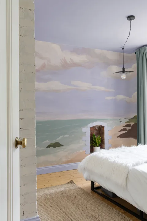 Serene Pastel Coastal Beach Scene Wall Mural