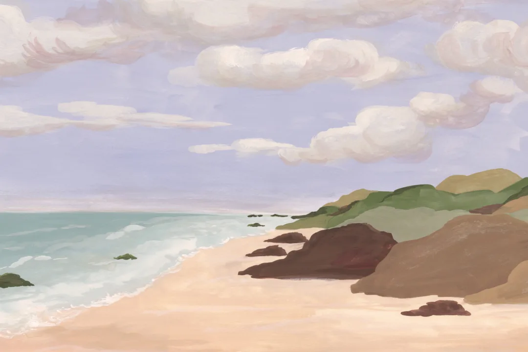 Serene Pastel Coastal Beach Scene Wall Mural