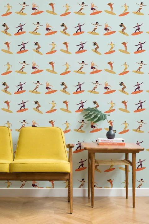 Retro Surfer Repeat Pattern Wallpaper