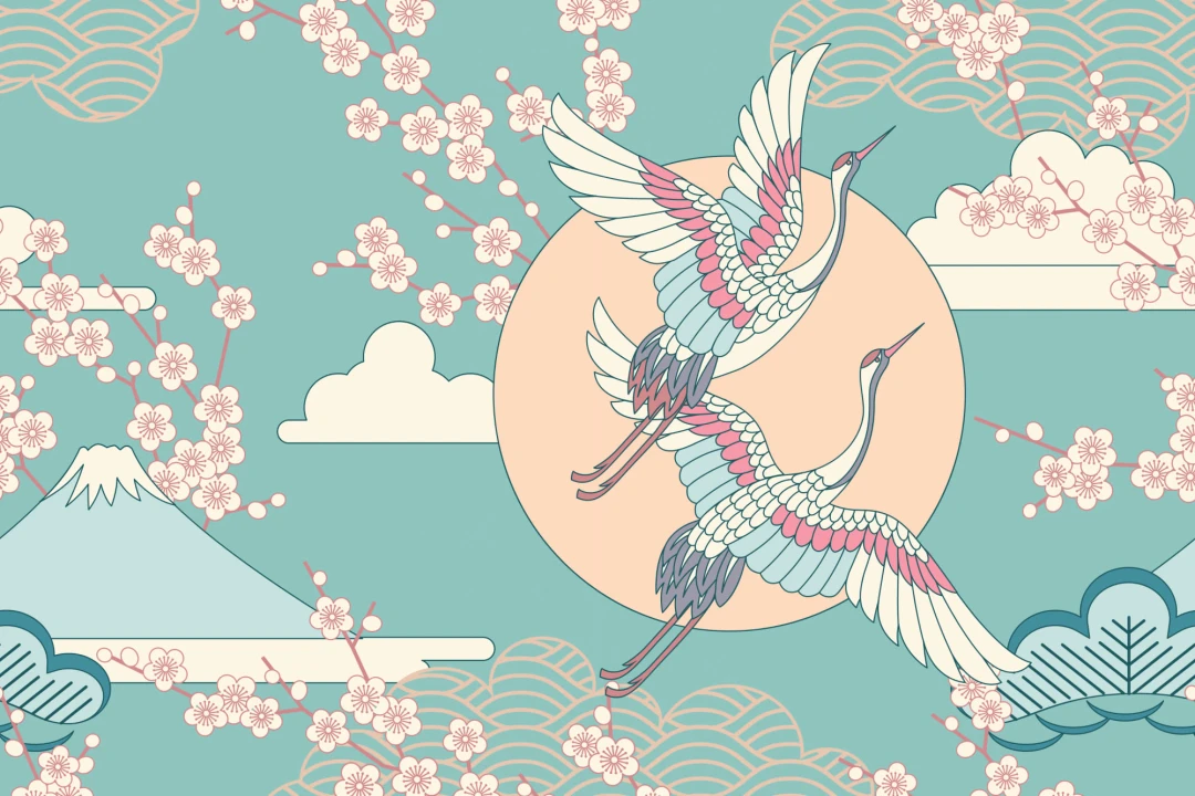 Green & Pink Oriental Sky Wallpaper Mural