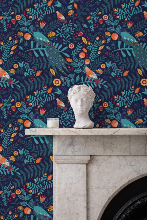 Colorful Bird Repeat Pattern Wallpaper