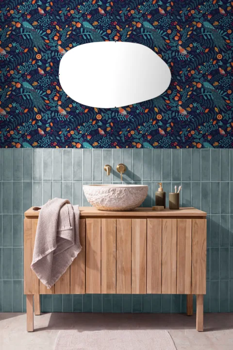 Papel Pintado con Motivos de Pájaros Colorados