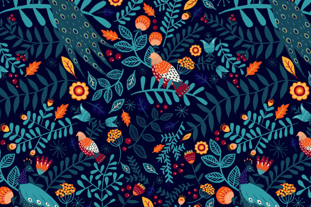 Colorful Bird Repeat Pattern Wallpaper