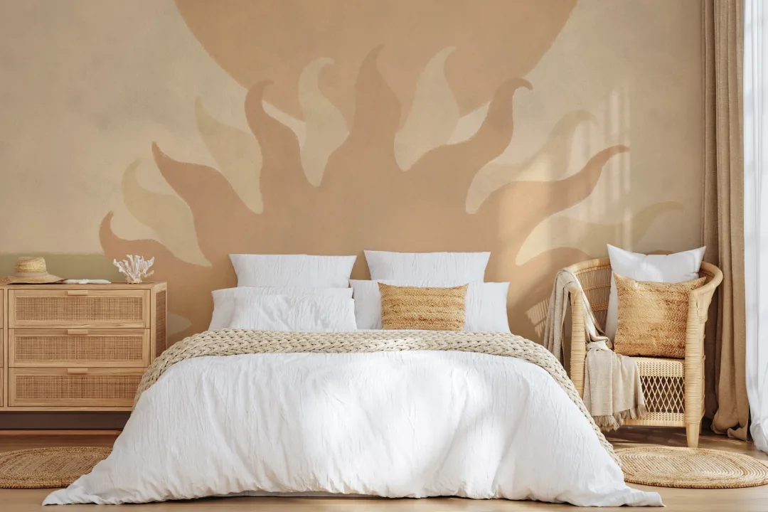 Beige abstrakt solflare konst mural-tapeter