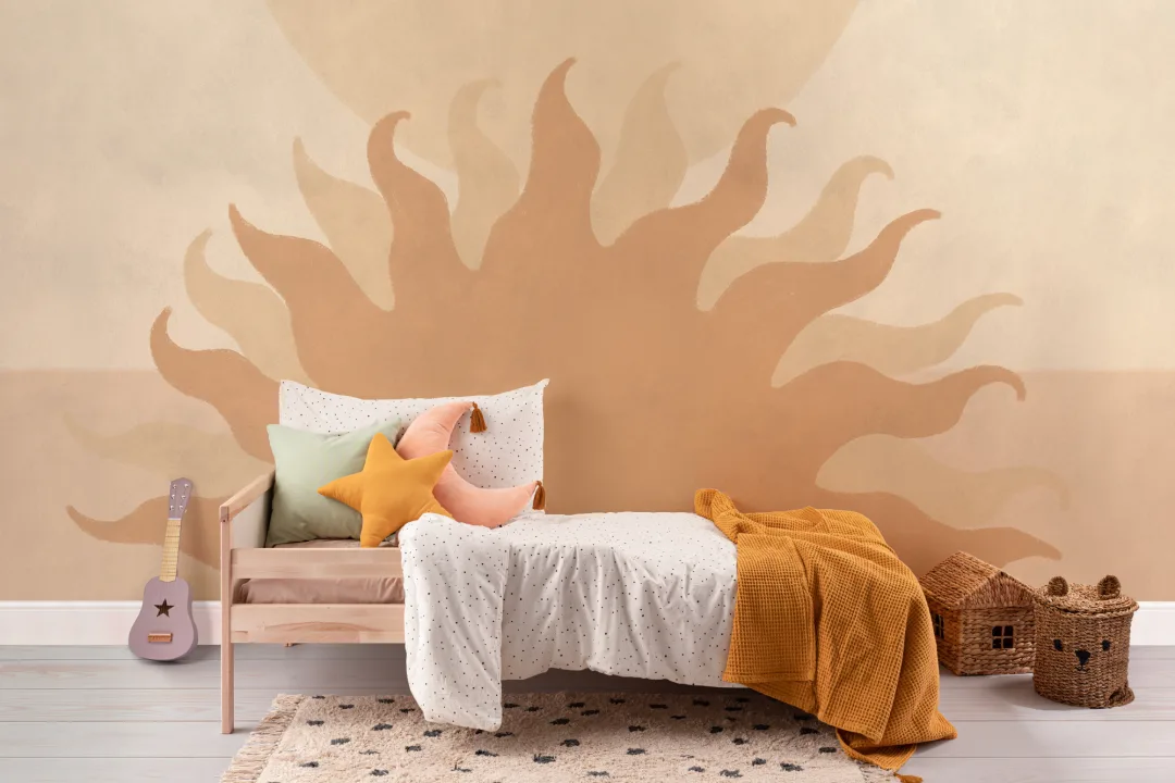 Beige Sunburst Boho Nature Wall Mural