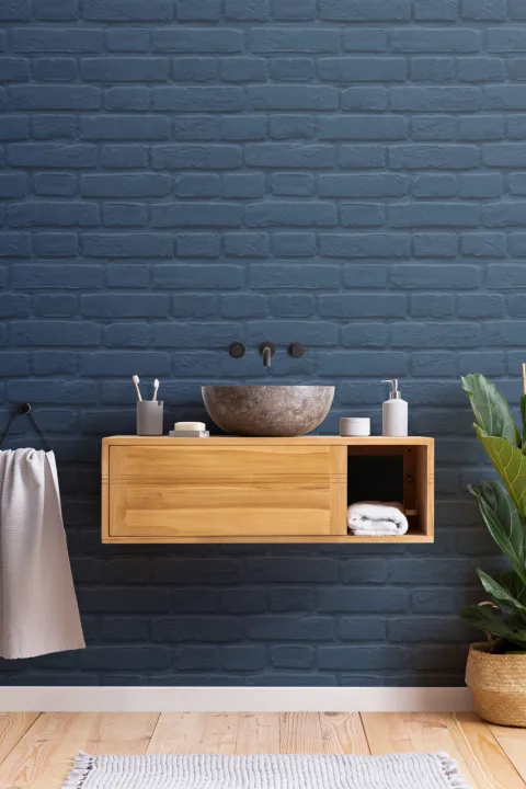 Deep Blue Brick Wallpaper Mural