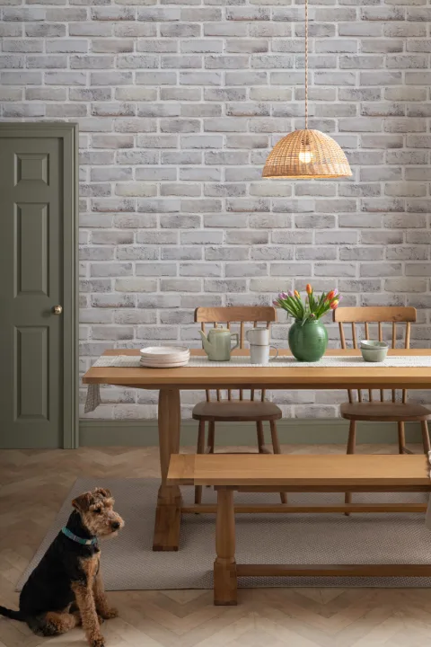 Whitewash Brick Effect Pattern Wallpaper Mural