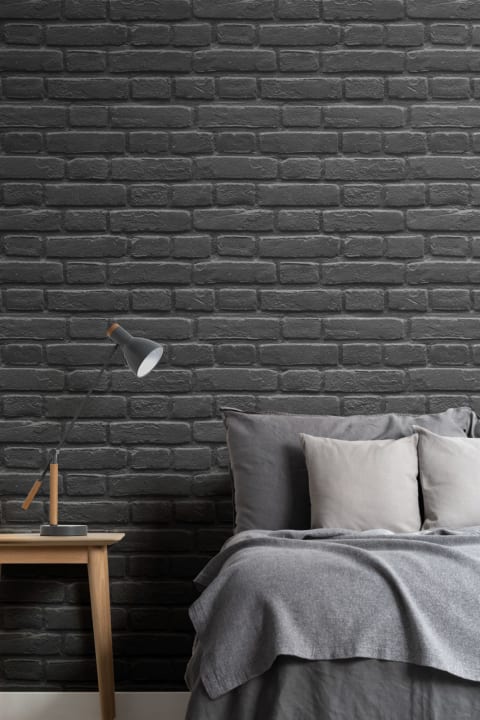 Black Painted Brick Effect Pattern Wallpaper Mural