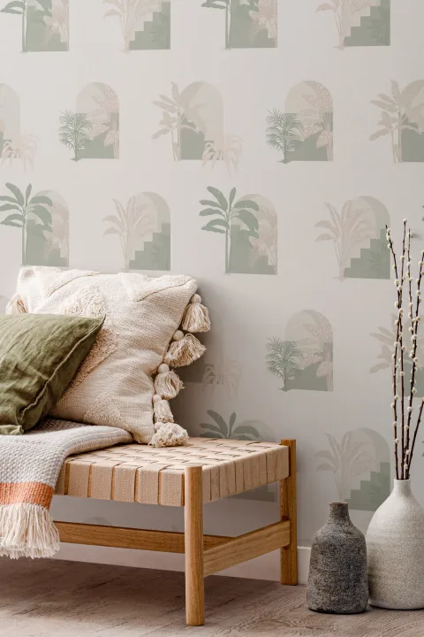 Green Biophilic Architecture Repeat Pattern Wallpaper