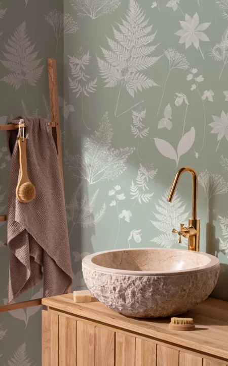 Papel Pintado Botánico Verde Salvia