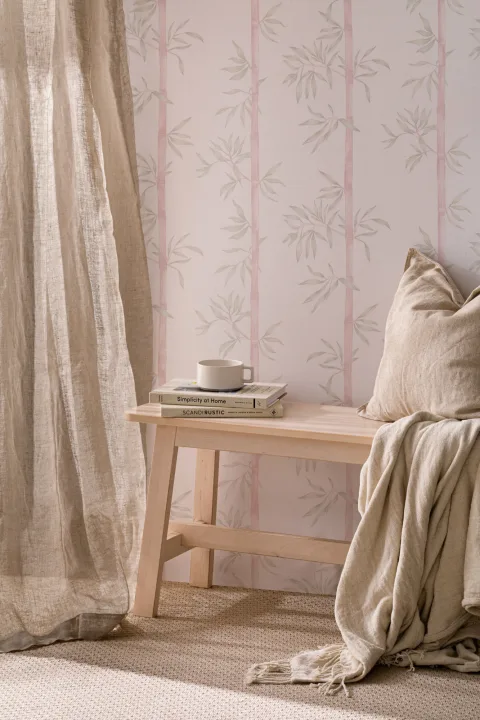 Pink and Green Watercolor Bamboo Wallpaper