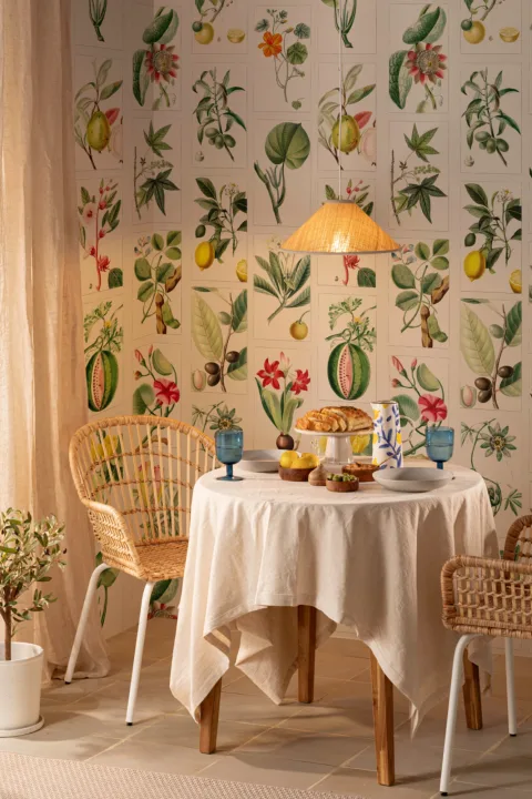 Fototapet med flismønster for botaniske frukter og blomster