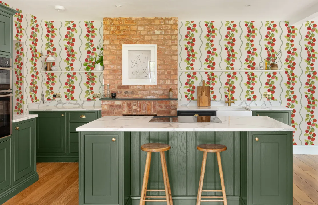 Neutral Vine Tomato Botanical Striped Mural