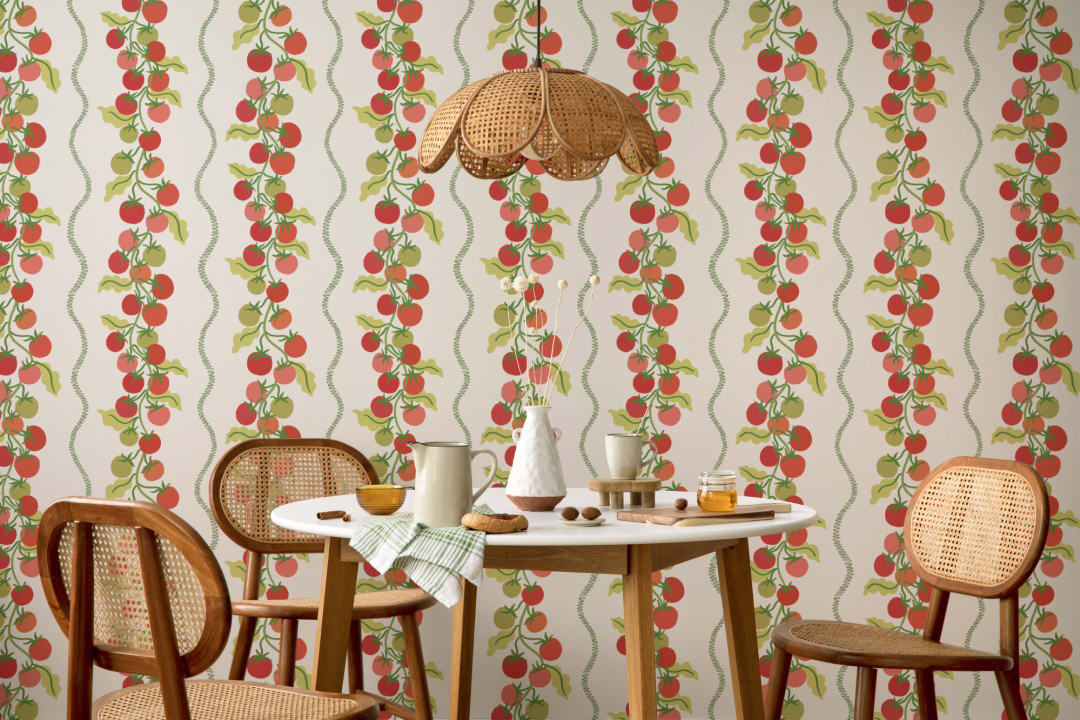Neutral Vine Tomato Botanical Striped Mural