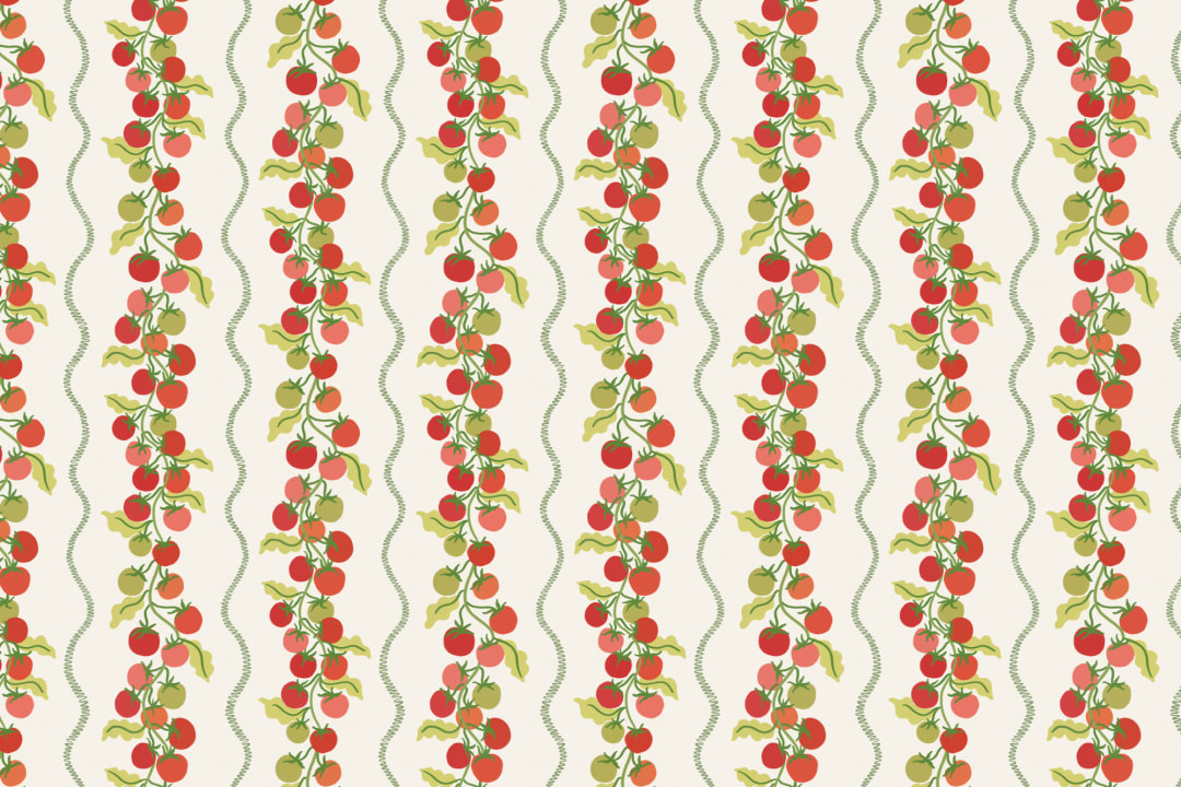 Neutral Vine Tomato Botanical Striped Mural