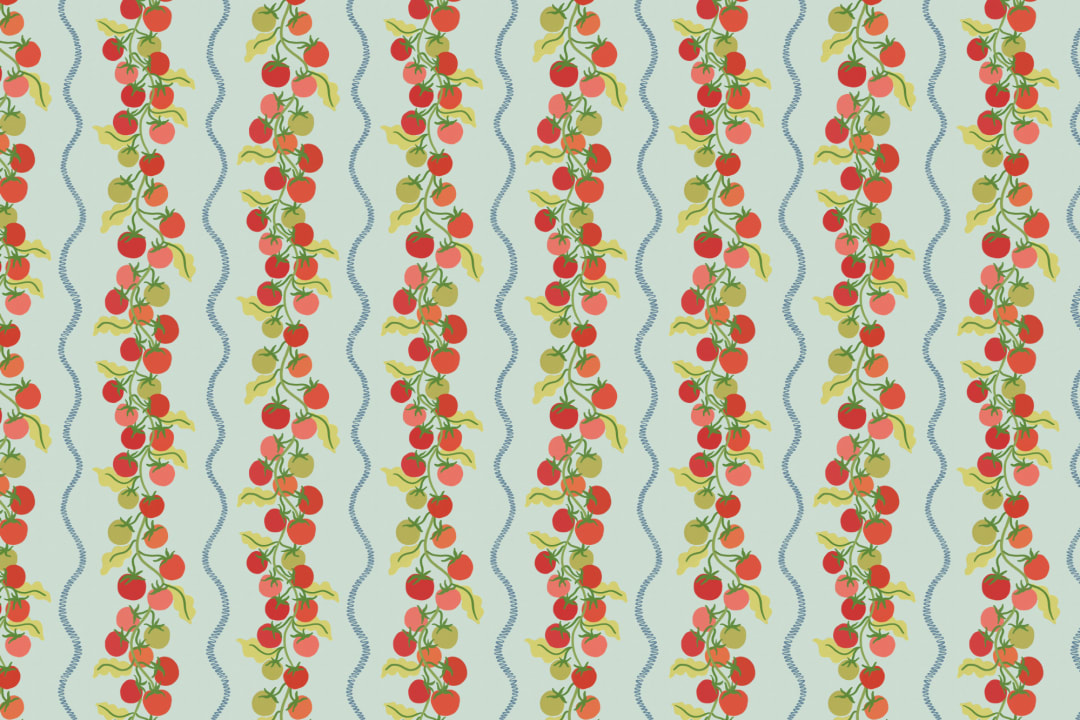 Blue Vine Tomato Botanical Striped Mural