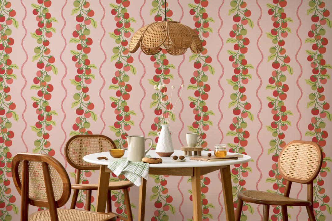 Pink Vine Tomato Botanical Striped Mural