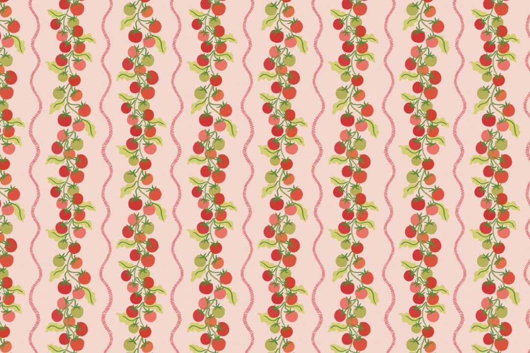 Pink Vine Tomato Botanical Striped Mural