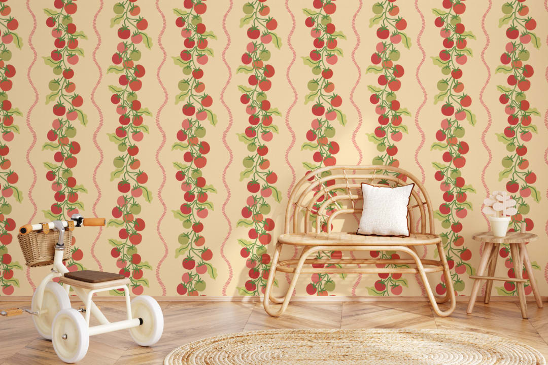 Yellow Vine Tomato Botanical Striped Mural