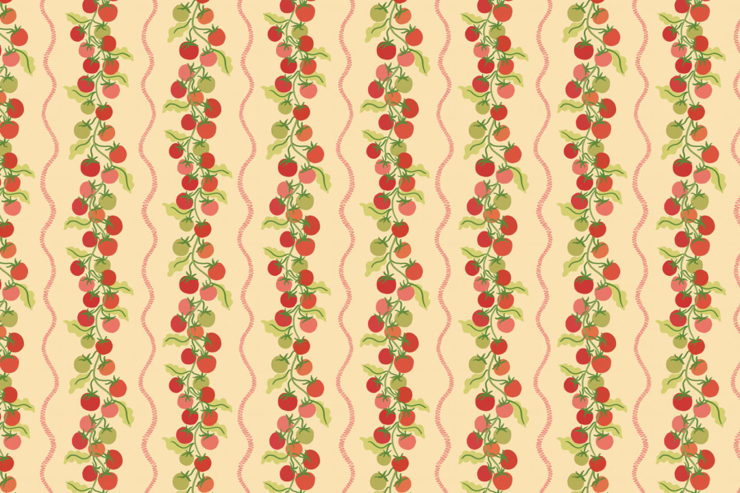 Yellow Vine Tomato Botanical Striped Mural