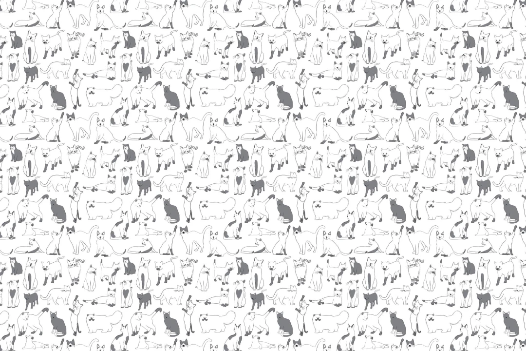 Gray & White Cool Cat Pattern Wallpaper Mural